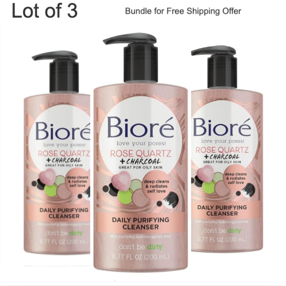 3 Lot ~ Biore Rose Quartz Charcoal Daily  Cleanser